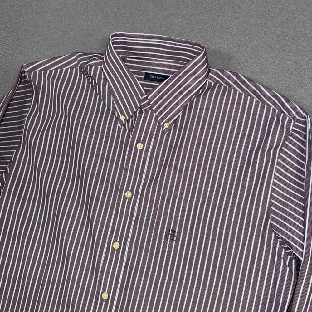 Club Room Shirt Mens 15.5 34/35 Cranberry Striped Long Sleeve Button Down NWT